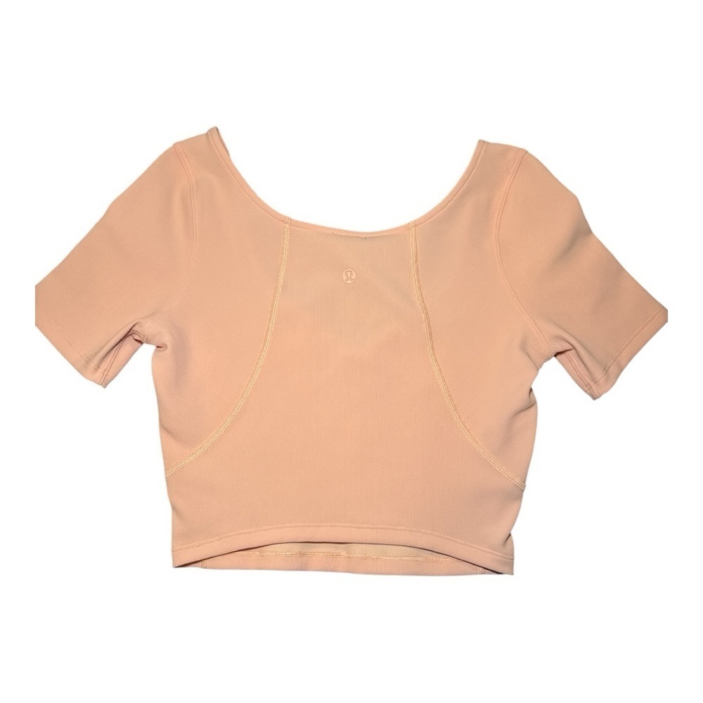 Lululemon Ribbed Contoured V-Neck Crop Top Sz 4 Malibu Peach Yoga Active - Picture 4 of 10